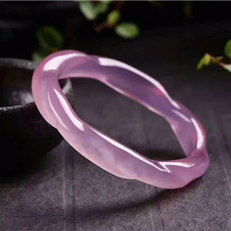 Bangles Çin Doğal Mor Kalsedon El İşaretli Mahua Jade Bilezik Moda Butik Kadın Pembe Lotus Yeşim Bilezik Agatebracelet