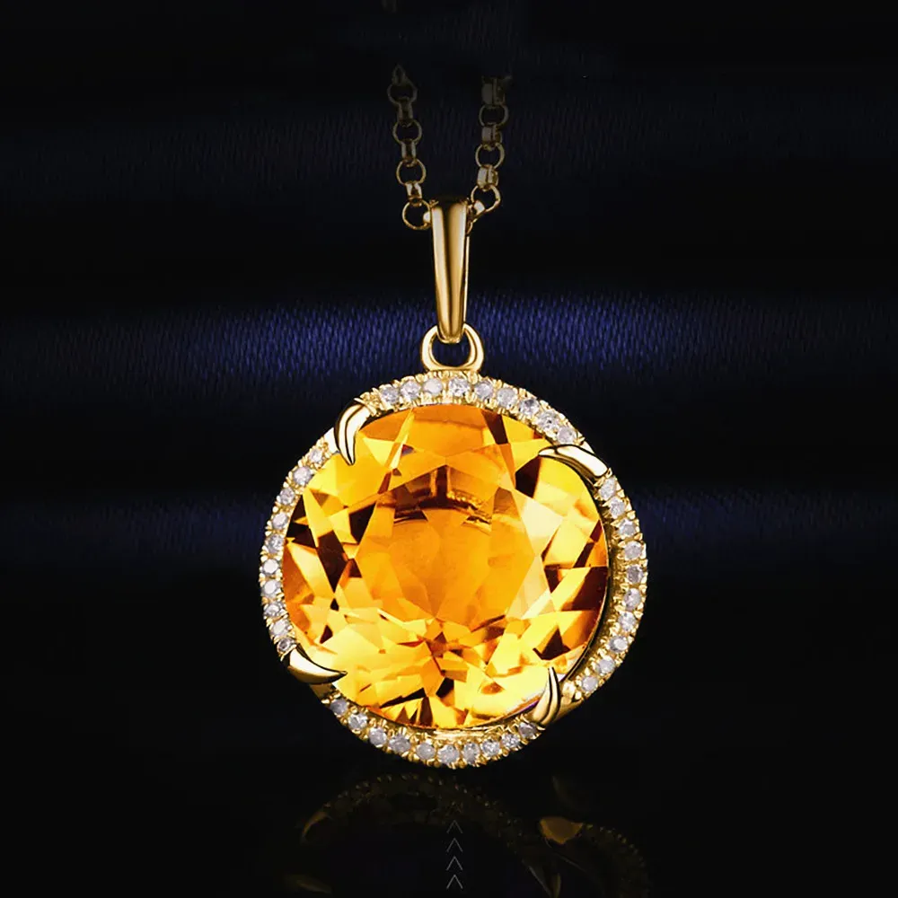 Necklace Elegant flower yellow crystal citrine gemstones diamonds pendant necklaces for women 18k gold color choker jewelry bijoux gifts