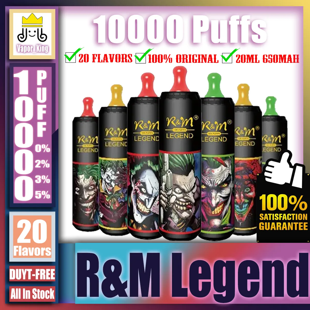 Original R&M Legend 10000 10k Puff 10000 10k Rechargeable E Cigarette With 20ml Prefilled 650 mAh Mesh Coil Air Flow Control Vape Pen Duty Free Tax