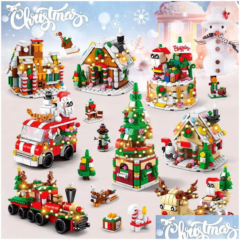 Model Bina Kitleri Noel Baba Noel Film Mini Blok Bloklar Tren Seti Yapım Kiti Diy oyuncak Lepin Tuğla Çocuk Damlası Teslimat Oyuncakları Dh2JT