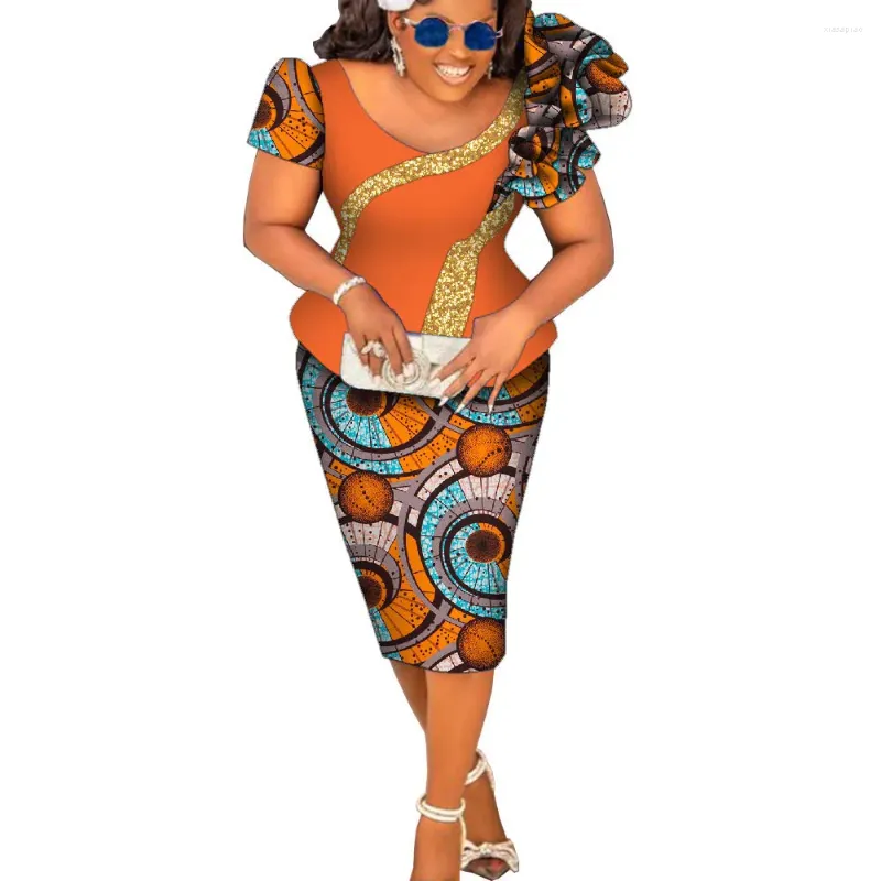 Etnische kleding trendy Afrikaanse mode prachtige maxi-jurk damesbruiloftblouse en rok tweedelige set traditioneel Wy10301