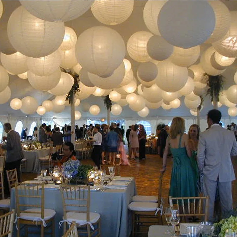 30 pièces décoration de mariage blanc chinois lanternes en papier boule 4 ''-12'' lanterne ronde suspendue pour événement de mariage décor de fête d'anniversaire 240127