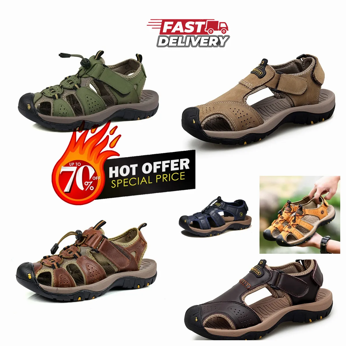 2024 Heißer Verkauf Neue Sandalen Herren Leder Weiche Sohle Outdoor Freizeit Strand Schuhe Anti-Rutsch-Hausschuhe