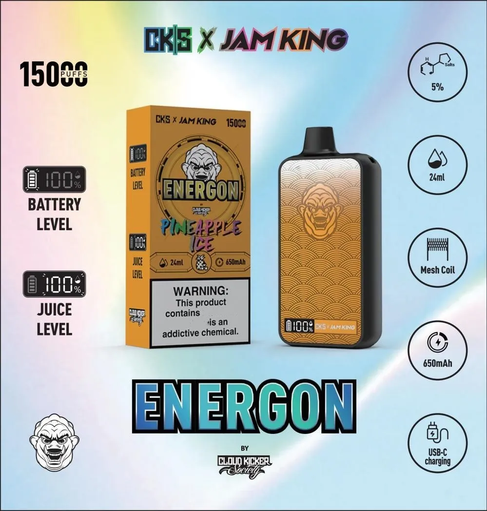 Jam King Cks Puff 15000 AB Depo Tek Kullanımlık Vape Puf Bar puf 16K 24ml Önceden Dolandırılmış USB-C Şarj E Ekran 2% 3% 5% 650mAh şarj edilebilir meyve suyu aroması