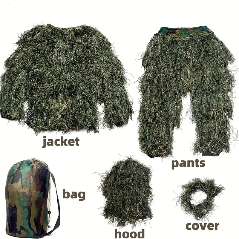 Komplette Camo-Jagdausrüstung für Herren – atmungsaktive Polyesterjacke, Hose, Kapuzenhandtasche – perfekt für die Jagd, CS-Spiele und Outdoor-Aktivitäten