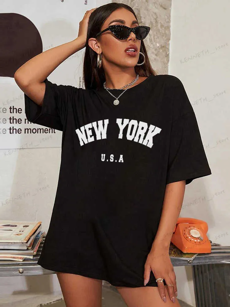 Kvinnors t-shirt New York U.S.A Street Letter Style Tryckt kvinnor T-shirts bomullskvalitet Kort ärm Summer Breattable Hip Hop Tee Clothing T240129