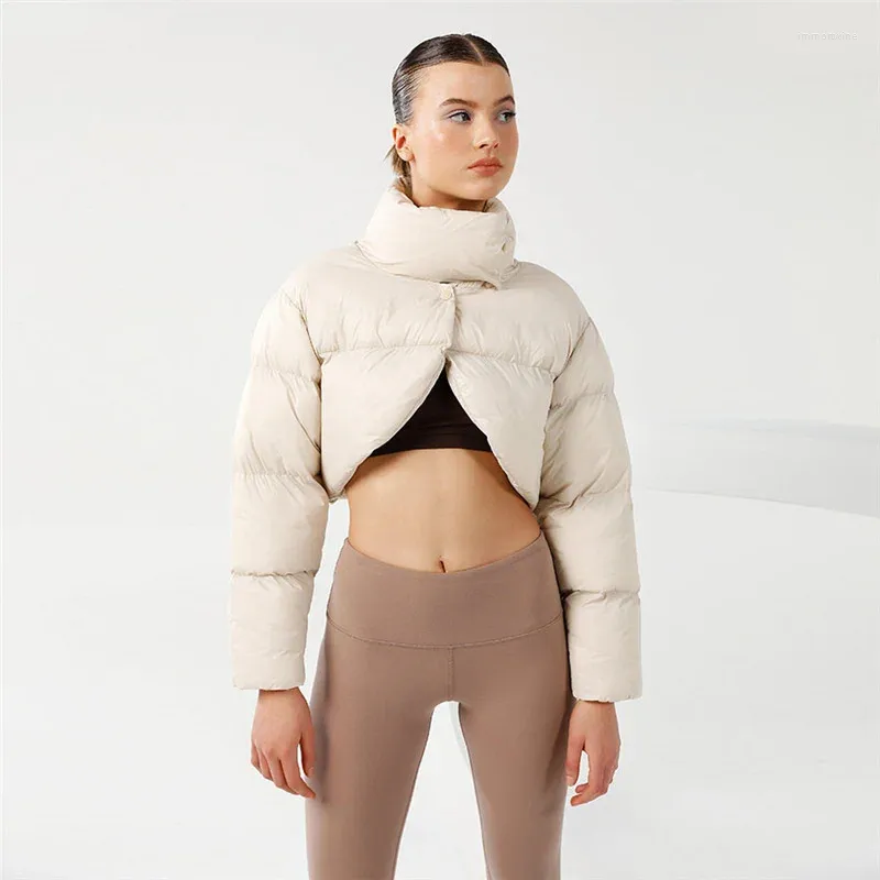 Casacos de trincheira femininos jaqueta de inverno para mulheres 2024 outwear colheita puffer longo slevee cortado bolha parkas para baixo colarinho curto streetwear
