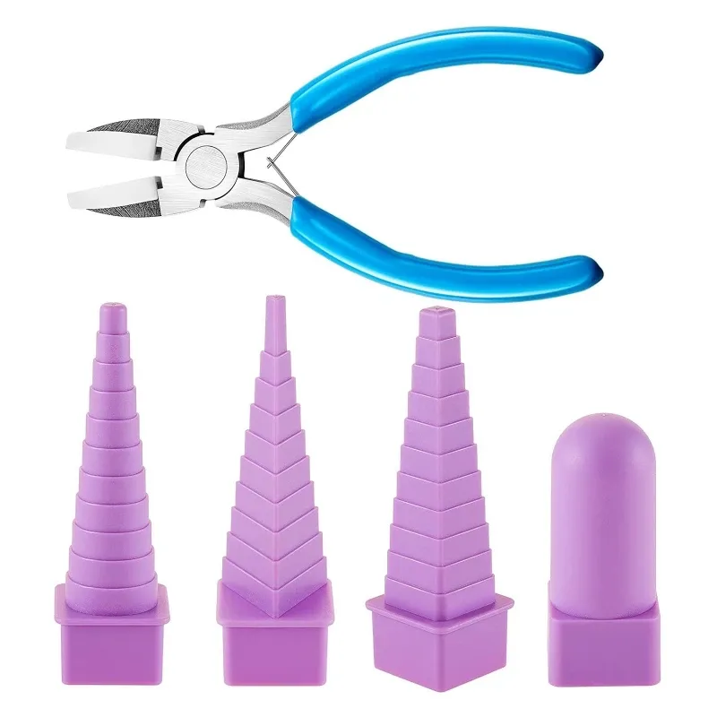 Collier 5 pièces/ensemble mandrins violets pointe en Nylon pince à nez de chaîne pour la fabrication de bijoux rond ovale Triangle carré outil d'emballage de fil