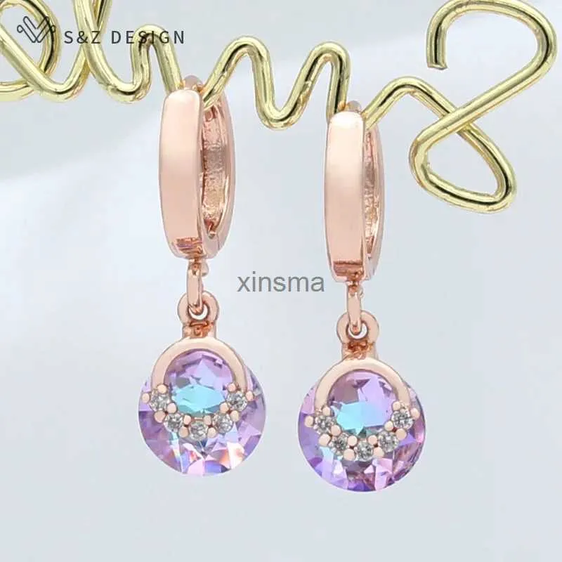 Stud S Z DESIGN New Elegant Colorful Round Crystal Dangle Earrings Cubic Zirconia Eardrop For Women Wedding Luxury Fine Jewelry Gift YQ240129