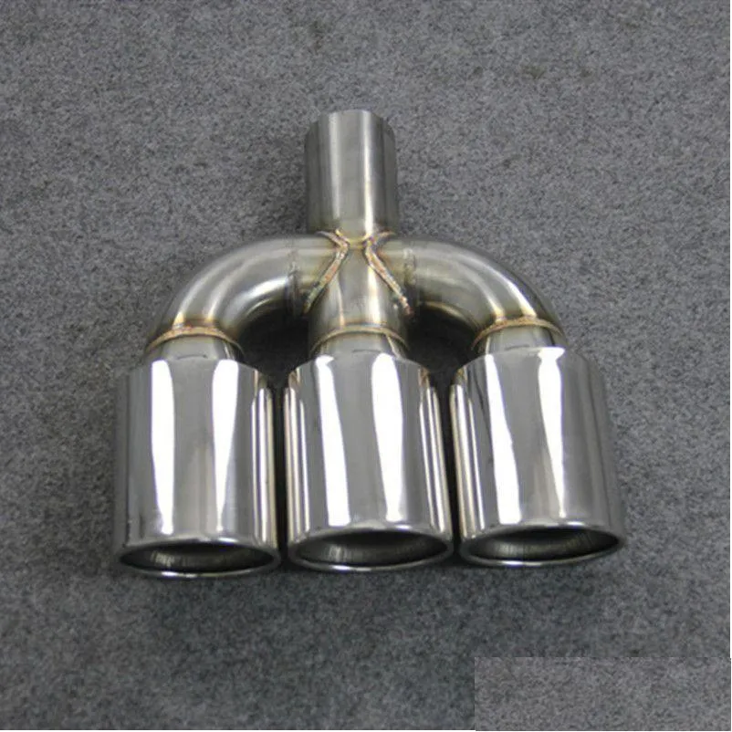 Exhaust Pipe 1 Piece Parts Accessories Three-Out Outlet 76 89Mm Car Styling 304 Stainless Steel Muffler Tip Nozzles Drop Delivery Dhd14