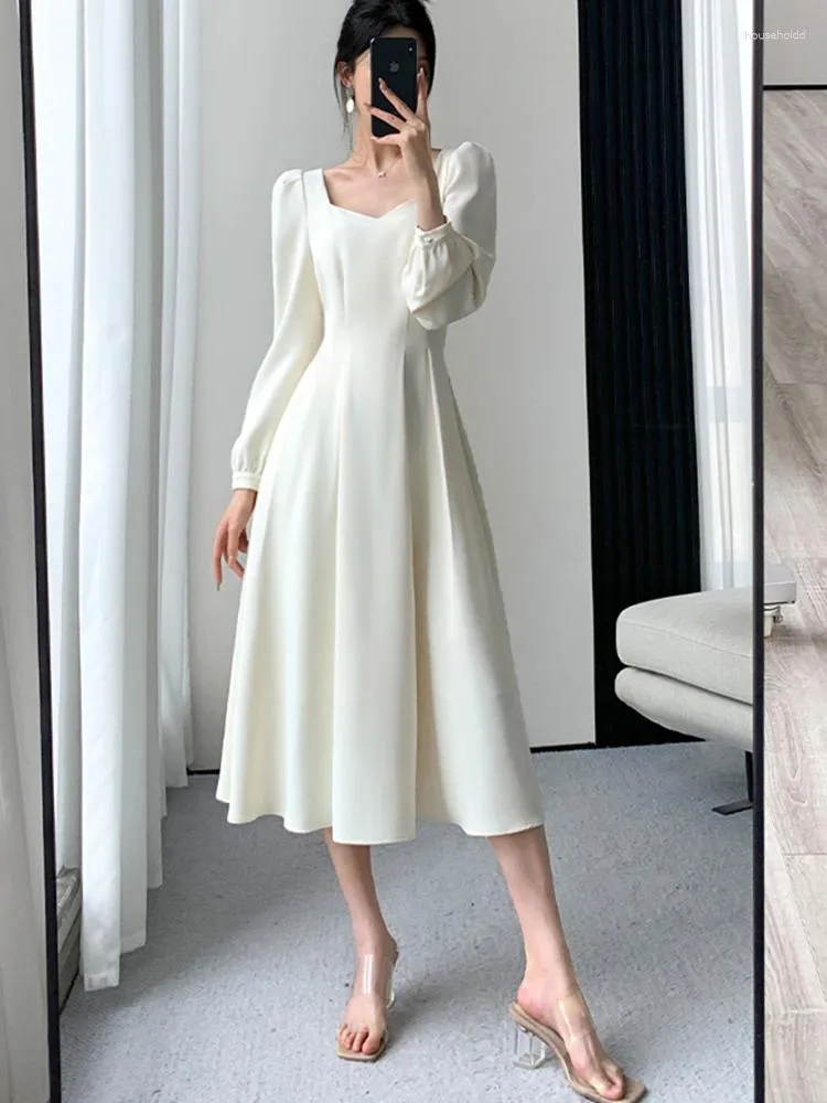 Vestidos casuais outono mulheres elegentes mangas compridas vestidos midi office office lady moda moda robe roupas vestidos