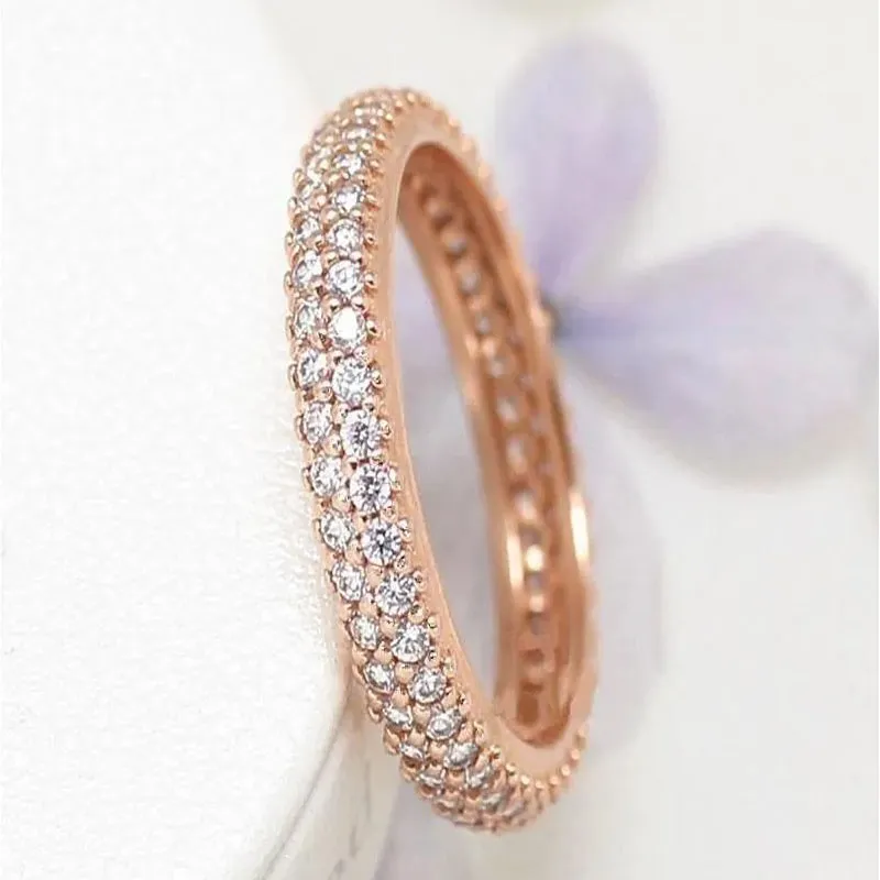 S925 Srebrne pierścienie z sześciennym cyrkonem oryginalne pudełko do mody Pierścień Walentynki Rose Gold Wedding Pierścień Kobiety