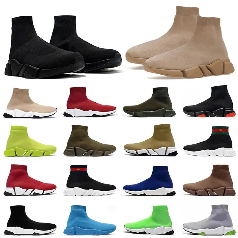 Paris 1.0 2.0 Designer Casual Sock Shoes Alta Qualidade Conforto Sola Respirável Homens Mulheres Plataforma Hommes Malha Trainer Preto Glitter Tricotado Triple Walking Sneaker