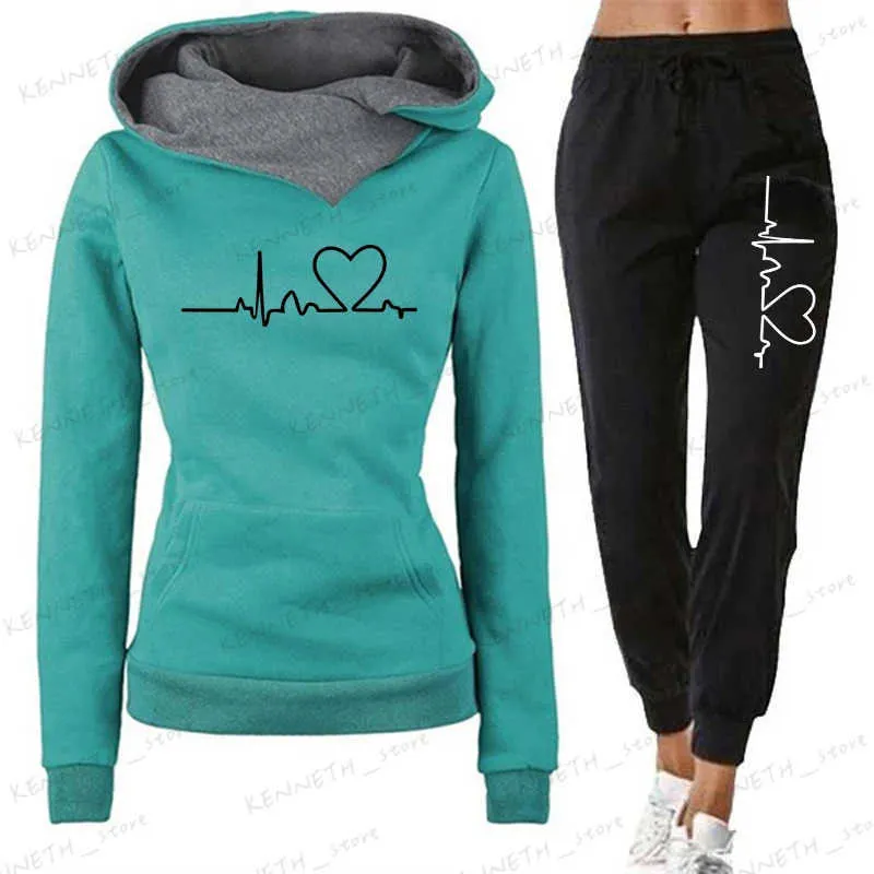 Kadınlar İki Parçalı Pantolon 2023 Yeni Varış Kadın Moda Takip Hoodies ve Jogger Pantolon Sonbahar Kış Günlük Spor Kıyafetleri Yüksek Kaliteli Spor Salonu 2 PCS Seti T240129