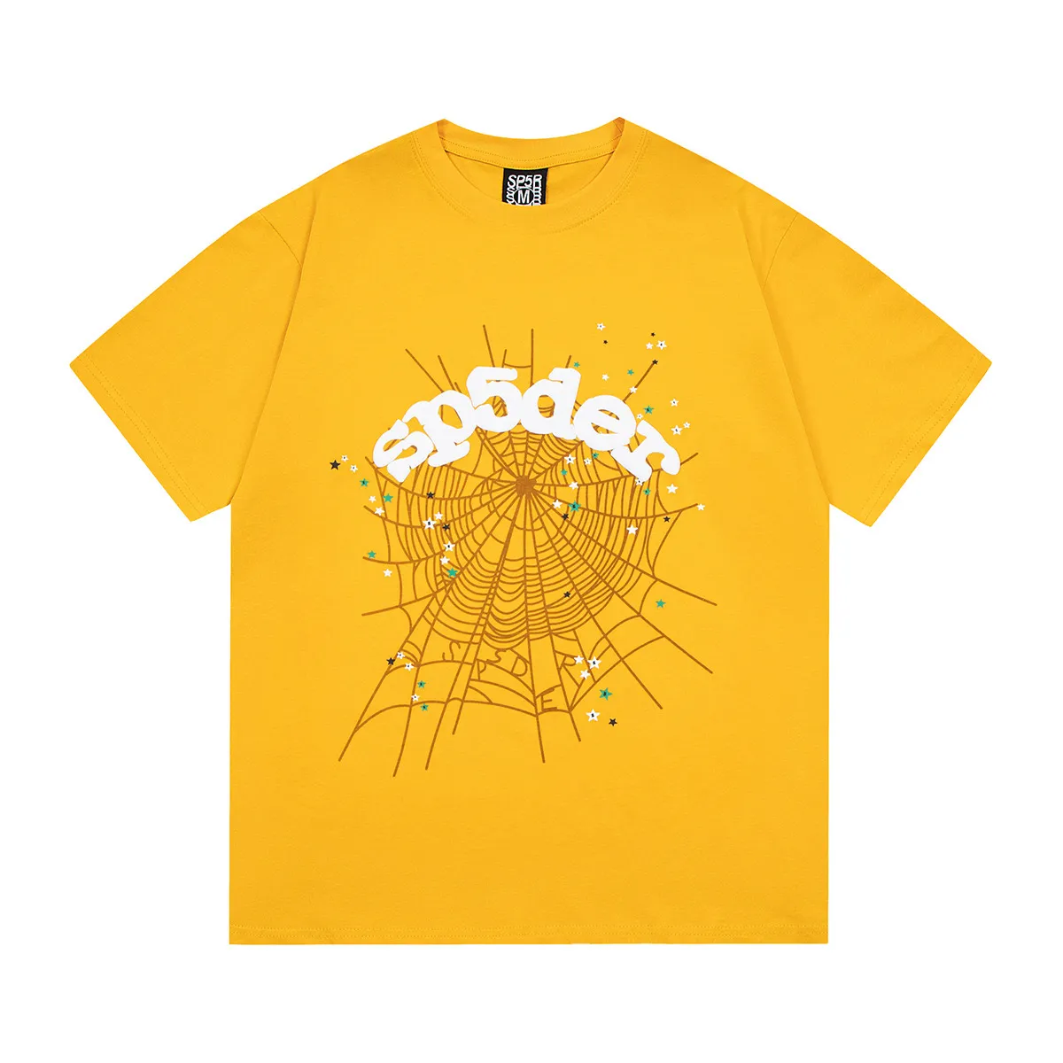 Mężczyzn T Shirt Street Fashion Summer Spider Shirt 555 Hip Hop Trend Shirt Mens Sp5der koszulka graficzna TEE Outdoor Casual Tee Man Geometryczne wzór luźne topy rozmiar A23