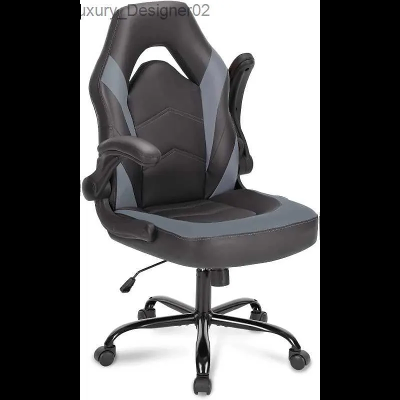 Autres meubles Dumos Grey Gaming Chair PU Bureau en cuir Bureau à bras rabattables Bureau réglable en hauteur avec roulettes Ordinateur Lumba Q240129