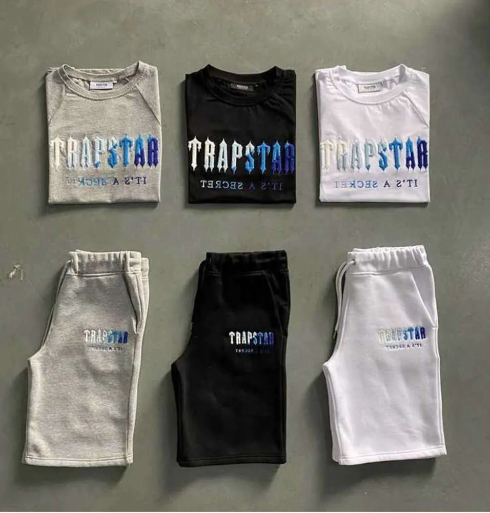 Hoge kwaliteit Trapstar T-shirt voor heren, lettergeborduurd trainingspak, korte mouw, pluche shortsMotion 88