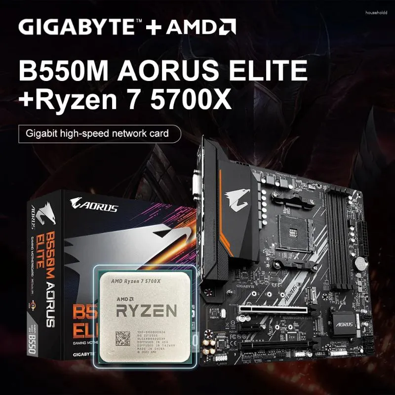 Cartes Mères GIGABYTE B550M AORUS ELITE Carte Mère AMD Ryzen 7 5700X R7 Processeur CPU DDR4