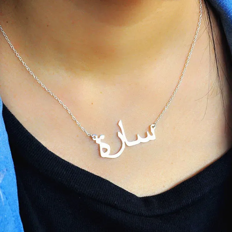 Necklaces Custom Arabic Russian Korean Japanese Name Necklace Personalized 925 Sterling Silver Letter Nameplate Jewelry Christmas Gift