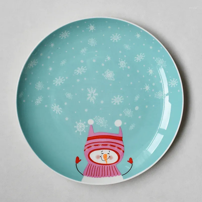 Plates 1pc Cartoon Hand-painted Christmas Ceramic Steak Plate Household Kitchen Year's Gift Bone Porcelain Fruit Dinner