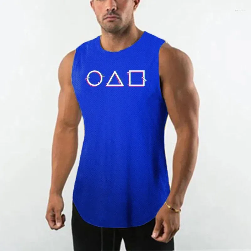 Traje de yoga para hombre Diseño gráfico cuadrado Chaleco Explosión American Sin mangas Camiseta Verano Malla Transpirable Fitness