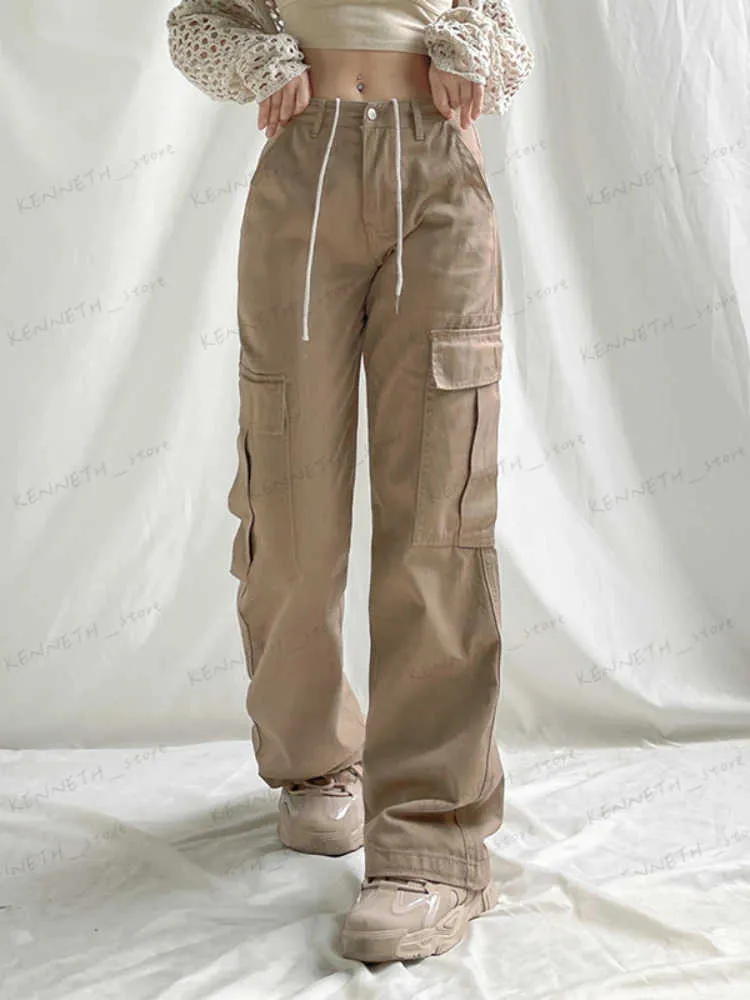 Spodnie damskie capris weiyao y2k wysokiej talii w lupgy dżinsy vintage khaki luźne streetwearne spodni ładunkowe kobiety ograniczone streetwear proste spodnie t240129