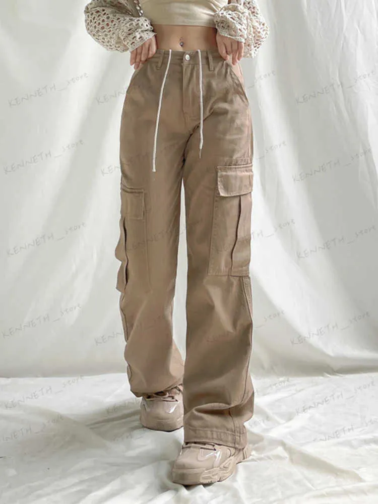 Kvinnors byxor capris weiyao y2k hög midja baggy jeans vintage khaki lös streetwear casual last byxor kvinnor överdimensionerade streetwear raka byxor t240129