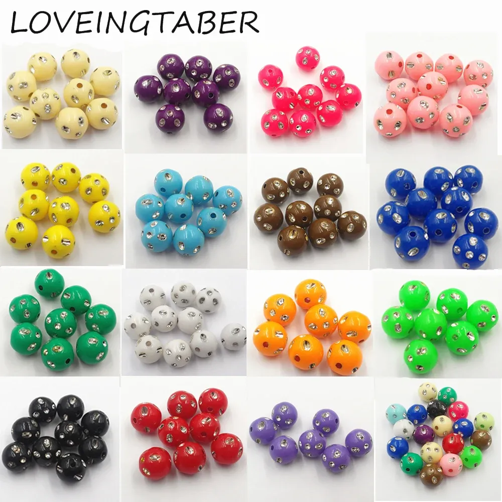 Lucite (choisissez la taille/la couleur en premier) perles de strass acryliques scintillantes de 8mm/10mm/12mm pour la fabrication de bijoux pour enfants épais