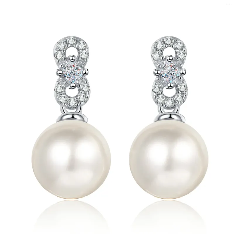 Studörhängen AZ829-E LEFEI Fashion Diamond-set Moissanite nummer 8 Pearl For Charm Women 925 Silver Party Elegant Jewelry Gift
