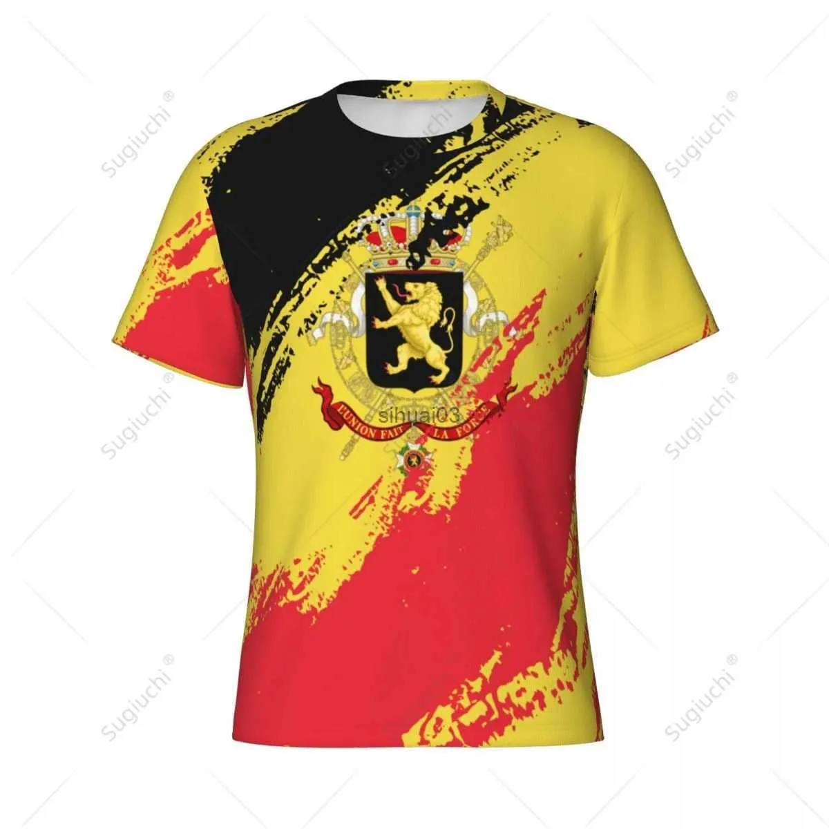 Herren T-Shirts Benutzerdefinierter Name Nunber Belgien Flagge Farbe Männer Enges Sport-T-Shirt Frauen T-Shirts Trikot für Fußball-Fußballfans