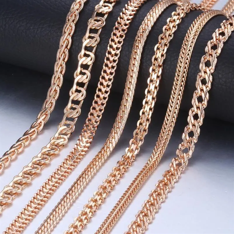 Łańcuchy personalizowane naszyjnik dla kobiet 585 Rose Gold Venitian Curb Slail Foxtail Link Mashing Jewelry 50 cm 60cm CNN11261D