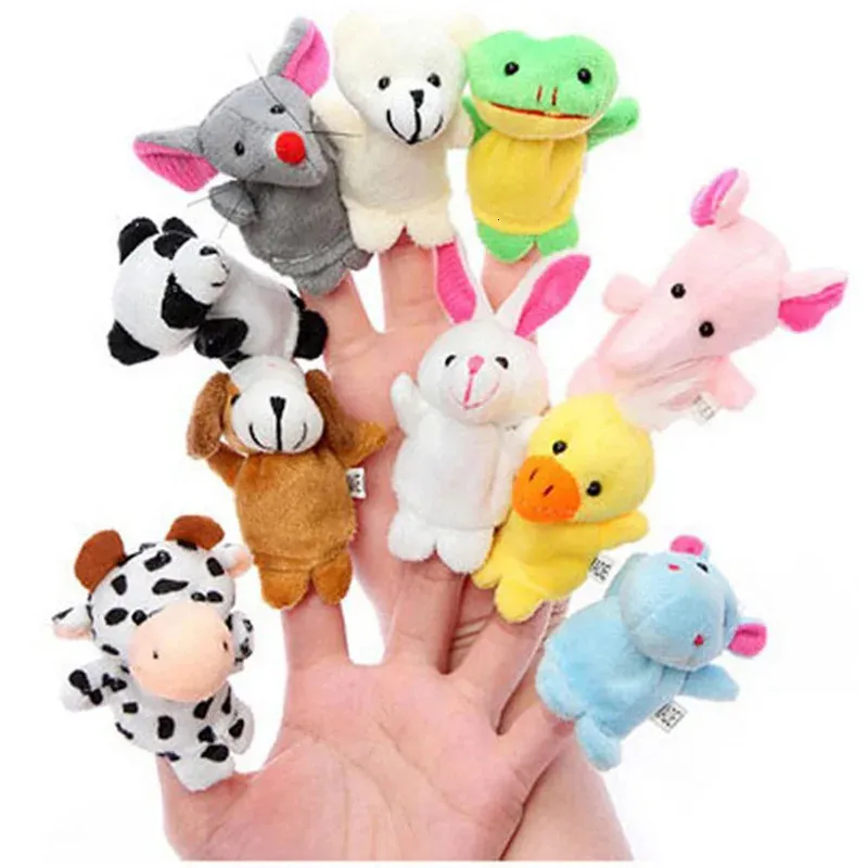 10PCS Nette Cartoon Biologische Tier Finger Puppe Plüsch Spielzeug Kind Baby Favor Puppen Jungen Mädchen Puppen 240126