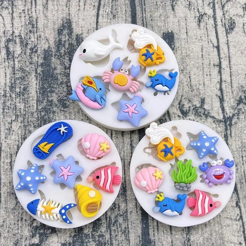 Baking Moulds Whale Crab Starfish Conch Shell Ocean Silicone Sugarcraft Mold Chocolate Cupcake Mould Fondant Cake Decorating Tools