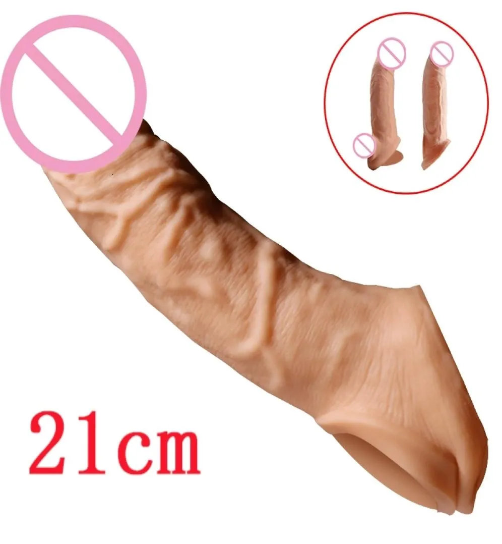 Sex Toy Massager Toys for Man Goods Shop 21cm Extension Male Penis Extender Silicone Sleeve Reusable Delay Ejaculation9451618