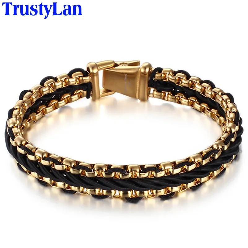 Bangle Luxury Gold Plated rostfritt stål armband män 12 mm breda mäns wrap armband manlig bästa vän smycken armband armband ny