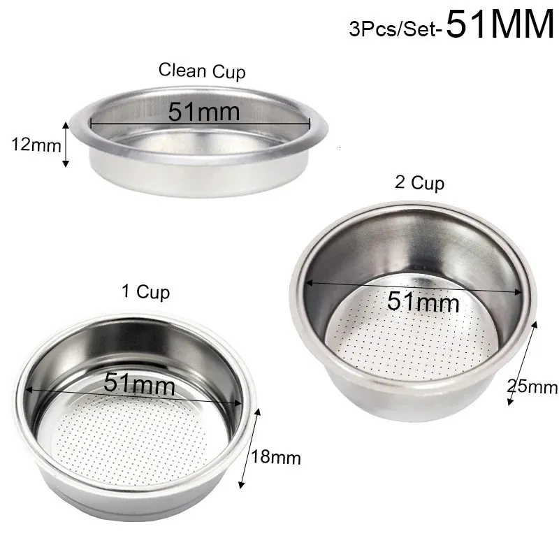 51mm 1CUP 2 Cup Clean Basket Pressure Coffee Machine Filter Double Cup 304 Rostfritt stål Single Layer Portafilter 240122