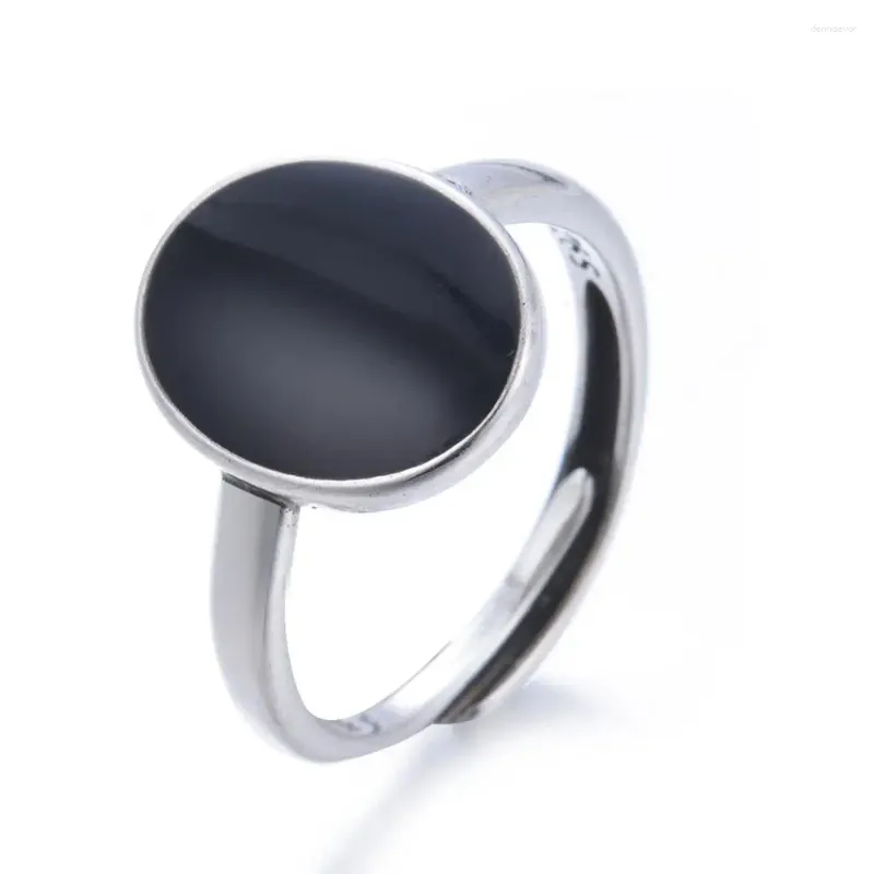 Bagues de cluster Mode Ovale Noir Résine Thai Argent Dames Bague En Gros Bijoux Pour Femmes Cadeau Drop No Fade