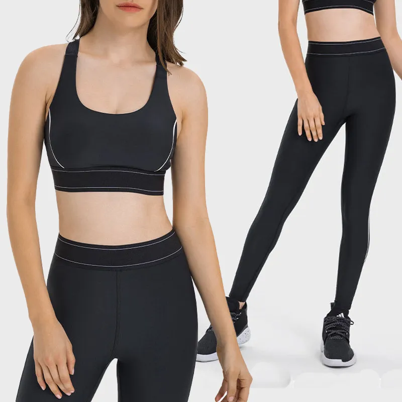 AL Yoga Suits Sports Bras Top+Pants Suit Up Bra Leggings Adjustable Straps  Medium Support Gym Vest High-rise Running Sweatpants Dance Pilates Muse