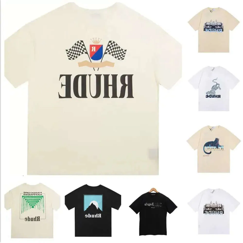 2023 Rhude Mens Camisetas Casual Algodão Homens Camisetas Rhude Verão Street Skate Mens Camisetas Homens Mangas Curtas Marca de Luxo Mens Tees Si