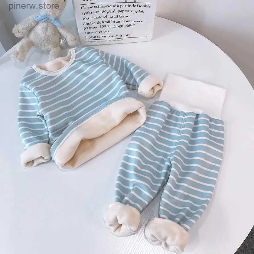 Kleidungssets 2021 Jungen und Mädchen Baby gestreifter Anzug hohe Taille Herbst und Winter neue Mädchen plus Samtpyjama Anzug Jungen Home Service Anzug