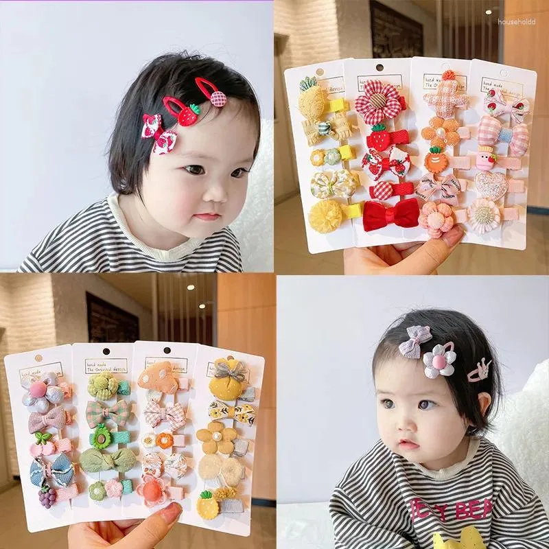 Hair Accessories 5pcs/set Baby Girls Sweet Cute Hairpins Flower Bow Pin For Children Mini Soft Clips Kids Headwear Styling