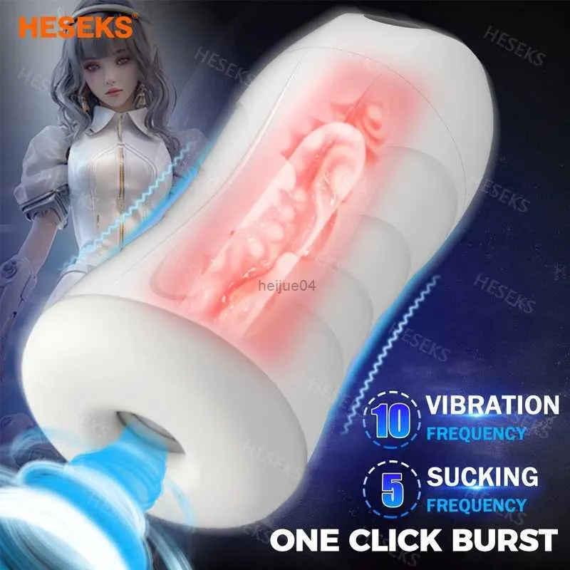 Masturbators HESEKS Automatic Sucking Masturbator Male Real Vagina Pocket Pussy Penis Blowjob Vibration Machine Masturbation Sex Toys For Men