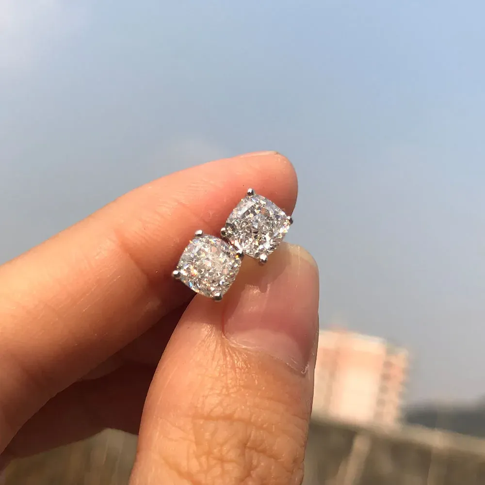 Charme knriquen 100% sier sparking 6*6mm simular moissanite diamante casamento noivado brincos de orelha jóias finas atacado