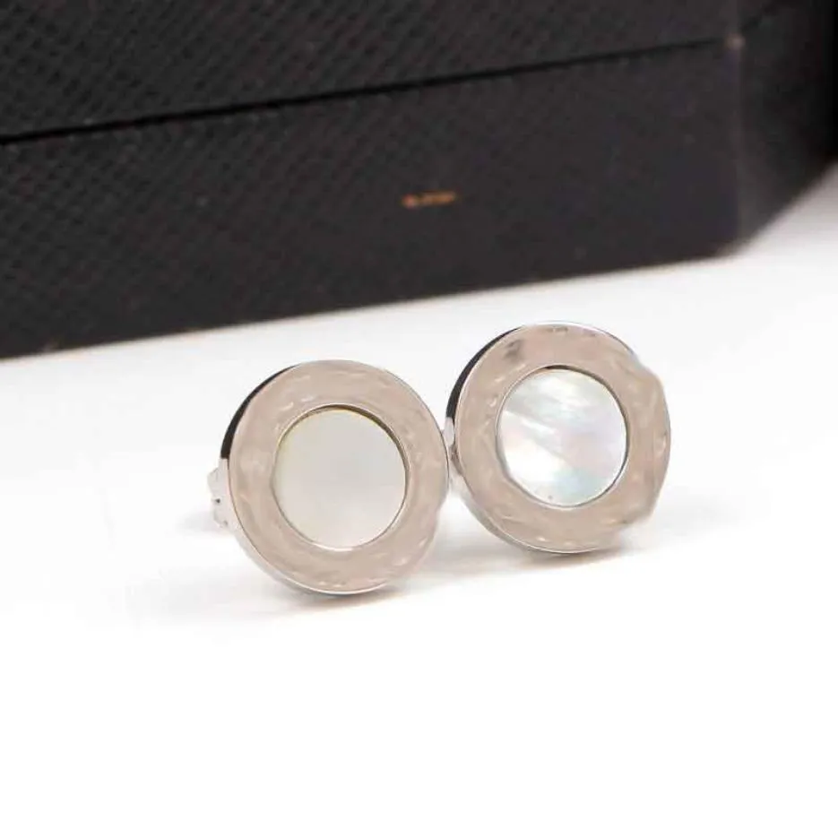 10 years factory whole new fashion titanium steel hypoallergenic B letter wide arc black and white shell earrings couple gift 2587