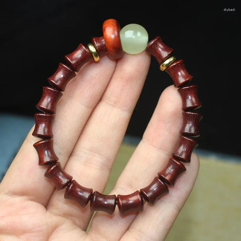 Strand Red Sandalwood Bamboo Beads With Flexible Ring Bracelet
