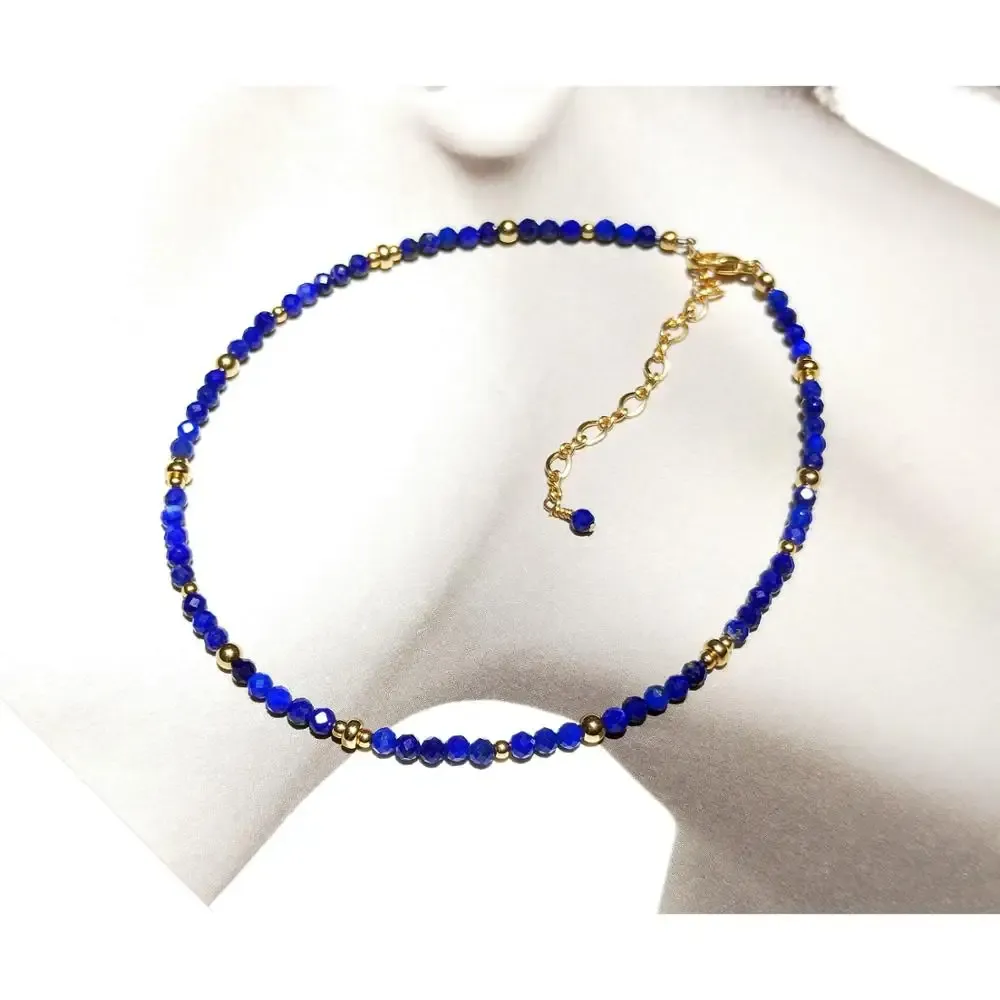 Anucletas lii ji lapis lazuli brazalete de tobillera 14k joyería llena de oro piedra azul natural 3 mm talklet 24+5 cm joyería mínima