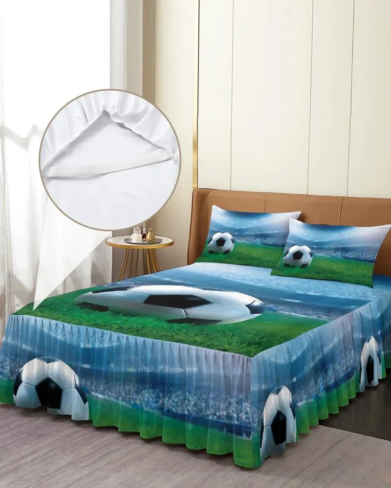 Bed Skirt Football Sports Stadium Soccer Elastic Fitted Bedspread With Pillowcases Mattress Cover Bedding Set Sheet