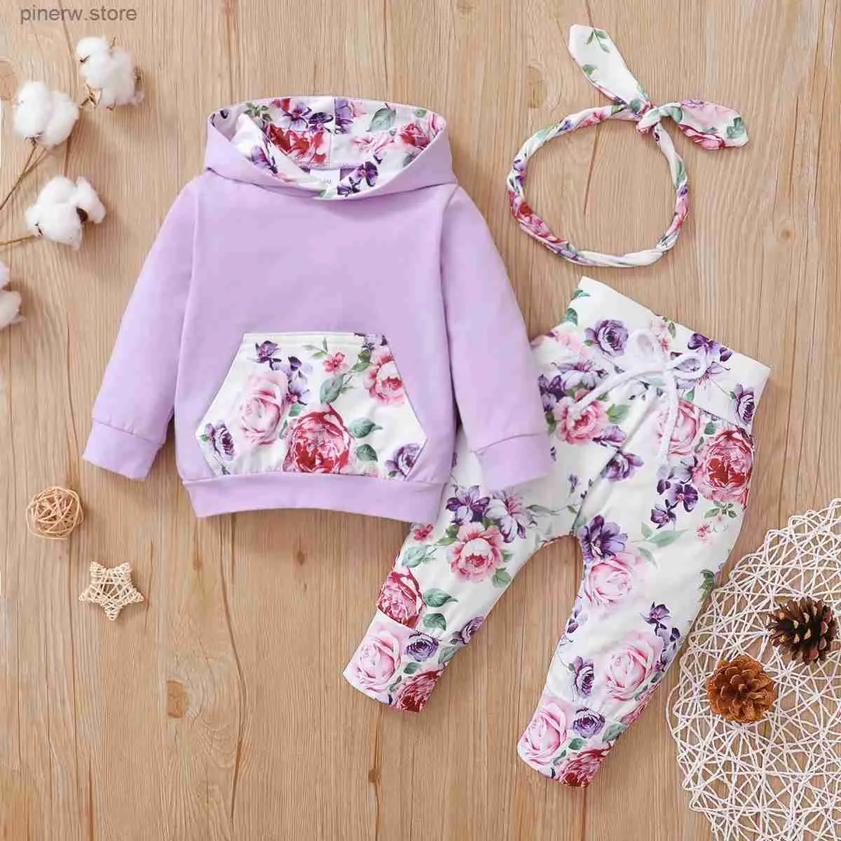 Kleidungssets 0–24 Monate Neugeborene Mädchen mit Kapuze Kleidung Outfits Casual Langarm Sweatshrts Tops Hosen Stirnband 3-teiliges Frühlings-Herbst-Baby-Set für Mädchen