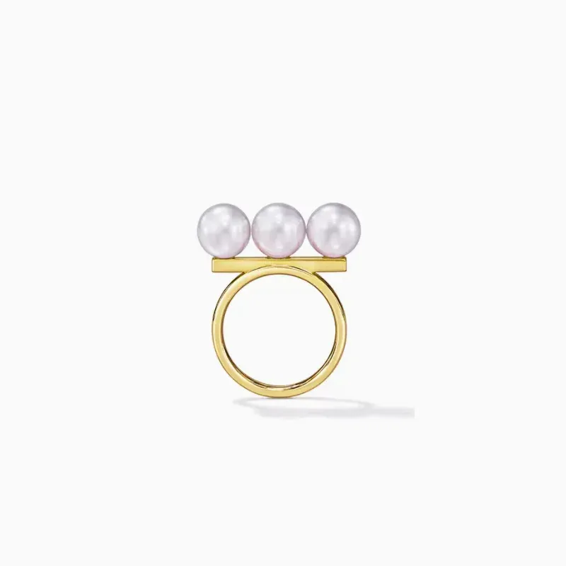 Rings Kurshuni Aangepast Gevrouwde ThreePearls Ring For Women Gold Color Luxury Quality Sieraden 2022 Nieuwe trend Koreaanse mode -ins