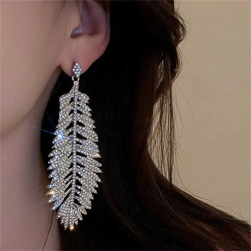 Stud classique plume style cristal boucles d'oreilles pour femmes or argent couleur géométrique strass boucles d'oreilles bijoux cadeau YQ240129